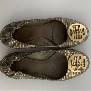 Tory Burch Embossed Snake Skin Flats